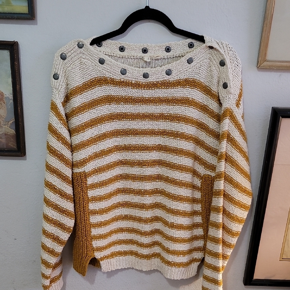 Anthropologie Moth Striped Sweater with Button Detail